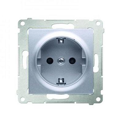 Schuko socket with shutters (module) 16A, 250V, screw terminals, silver (metallic)