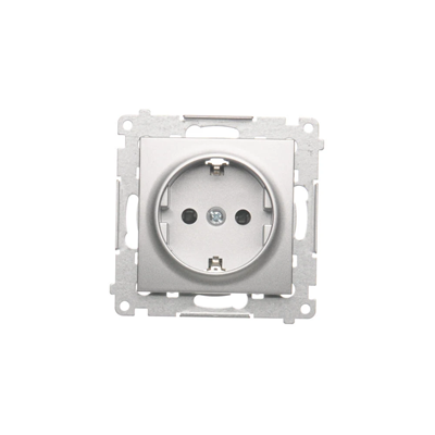 Schuko-Steckdose mit Shutter (Modul) 16A, 250V, Schnellanschlüsse, silber (metallic)