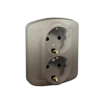 Schuko type earthed double socket-outlet, 16A, 230V, screw terminals, satin (metallic)