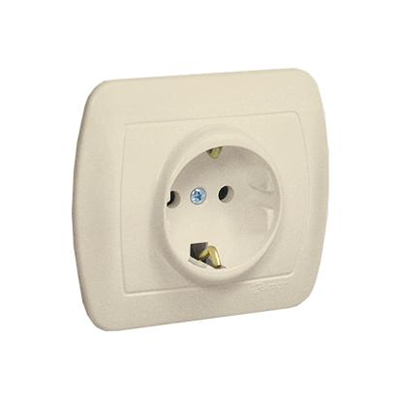 Schuko type earthed plug socket with shutters for current paths, 16A, 250V, screw terminals, beige