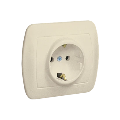 Schuko type earthed plug socket with shutters for current paths, 16A, 250V, screw terminals, beige