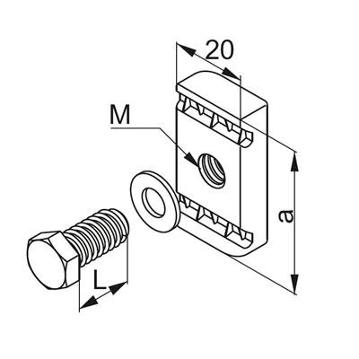 Screw for connecting elements, length 25mm, diameter 8mm