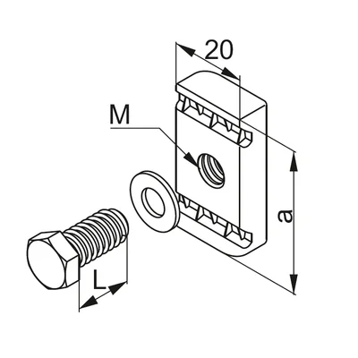 Screw for connecting elements, length 25mm, diameter 8mm