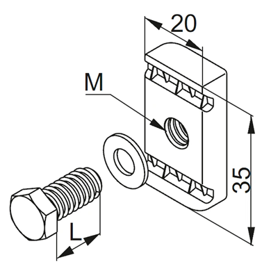 Screw for connecting elements, length 25mm, diameter 8mm