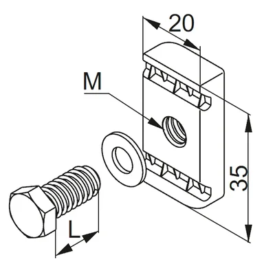 Screw for connecting elements, length 25mm, diameter 8mm