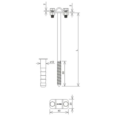 Screw-in handle with an expansion bolt with a M12 screw L=12cm, hot-dip galvanized