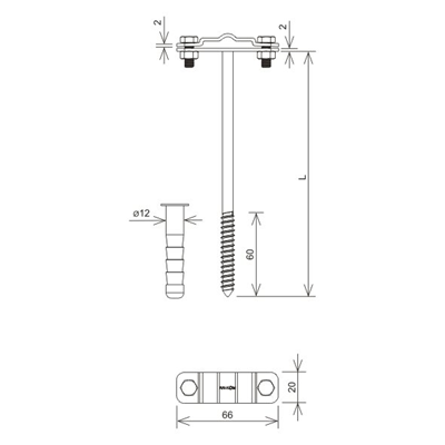 Screw-in handle with an M12 screw L=21cm, hot-dip galvanized