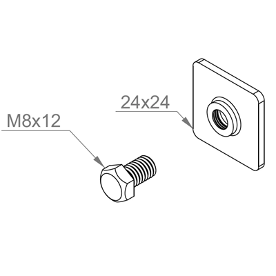 Screw with square nut, SNKM8x12