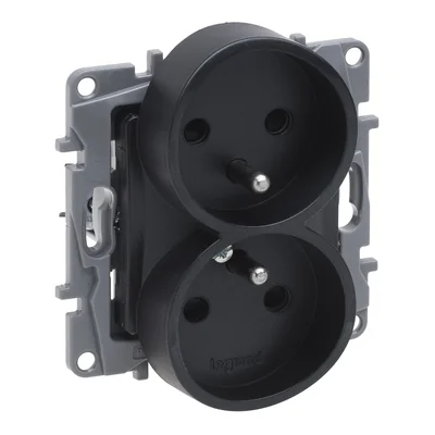 SÉLECTION NILOE - DOUILLE 2 X 2P+Z POUR CADRE MULTIPLE (AVEC OBTURATEUR, BORNES À VIS) ANTHRACITE