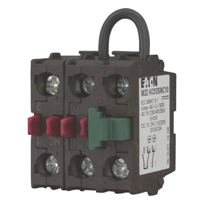 Self-monitoring contact element 1NO 2R fixed to the rear panel