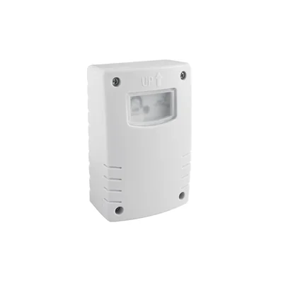 Sensor crepuscular CZ-2, máx. 1500 W, CA 220-240 V, 50/60 Hz, corriente nominal 6 A, IP44, compatible con LED, montaje en superficie, blanco.