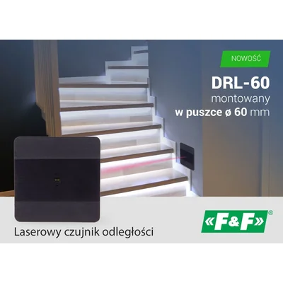Sensor de distancia láser DRL-60-230-9 negro, para caja de 60 mm de diámetro, sensor de movimiento para control de iluminación en escaleras y pasillos.
