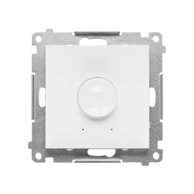 Sensor de movimiento Simon 55 WMDR-001R10-111 con relé de 16 A, 230 V~ (módulo). Características: modos AUTON, ON, OFF, SIMULATION. Persianas PCR/... incluidas; blanco mate.