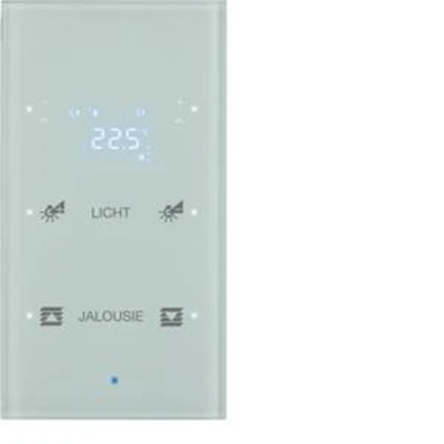 Sensor táctil de cristal TS KNX de 2 vías con controlador de temperatura configurable, blanco