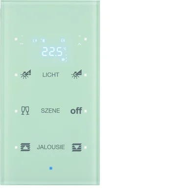 Sensor táctil de cristal TS KNX triple con regulador de temperatura configurable, blanco
