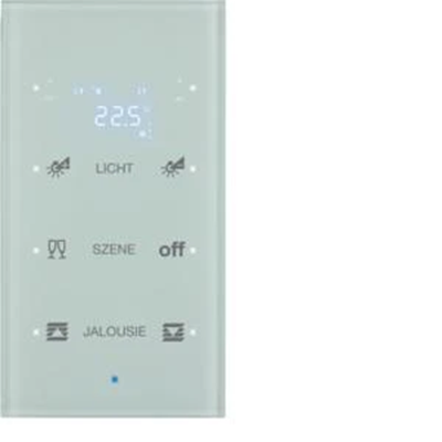 Sensor táctil de cristal TS KNX triple con regulador de temperatura configurable, blanco