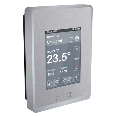 SER8350, contrôleur avec capteur de température et d'humidité, écran tactile, jusqu'à 10 modules VC3xxx, BACnet/Modbus, argent