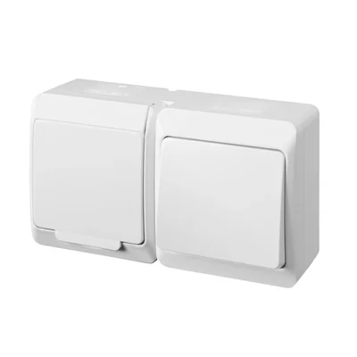 Set da montaggio superficiale HERMES, presa singola con messa a terra, interruttore bipolare IP 44 - bianco