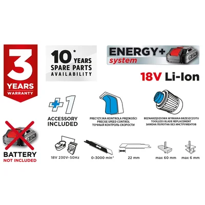 Sierra de sable inalámbrica Energy+ de 18 V con batería de iones de litio (sin batería).