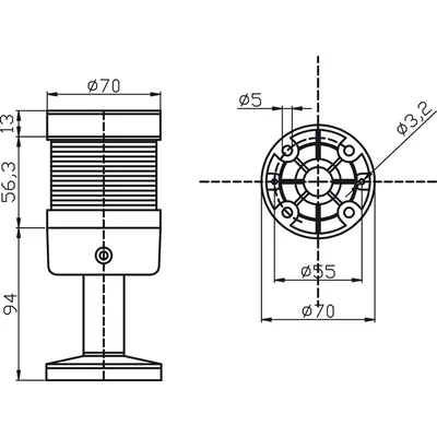SIGNAL COLUMN 70MM COMPLETE LED RED 24VDC