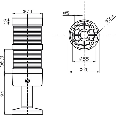 SIGNAL COLUMN 70MM COMPLETE LED RED, GREEN 24VDC