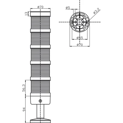 SIGNAL COLUMN 70MM COMPLETE LED RED, YELLOW, GREEN, BLUE, WHITE 24VDC