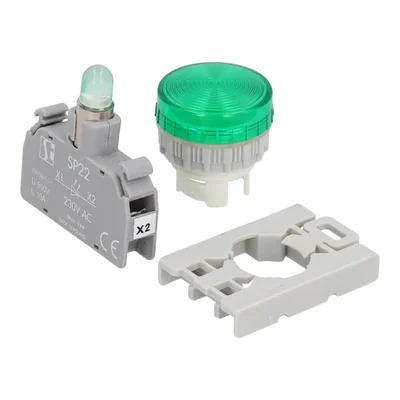 Signal lamp 22mm green 230V AC BA9S