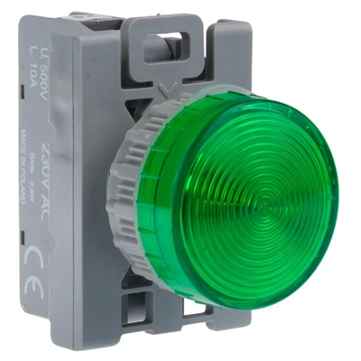 Signal lamp 22mm green 230V AC BA9S