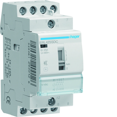 Silent contactor with manual control 12V DC 4NO 25A