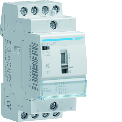 Silent contactor with manual control 4NO 25A 24V AC/DC