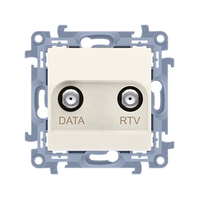 SIMON 10 Anschlussbuchse RTV-DATA (Modul) 1x Eingang 5÷1000 MHz, Ausgang 2x „F“ (DATA: 5÷1000 MHz) (RTV: 88÷1000 MHz), creme