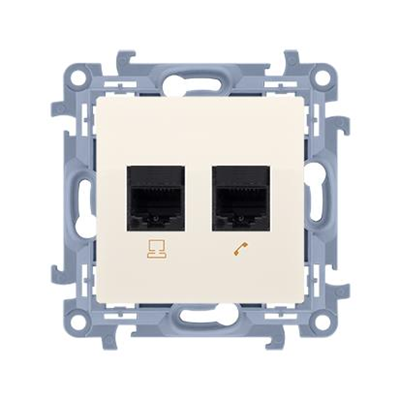 SIMON 10 Computer socket RJ45 category 6 + telephone socket RJ11 cream