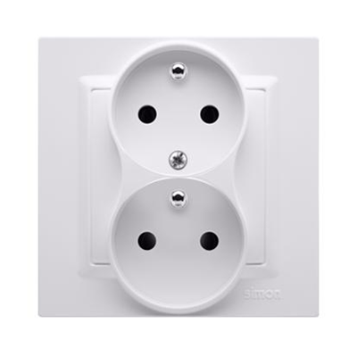 SIMON 10 Double socket outlet with earthing and phase invariance function with shutters for current paths white 16A