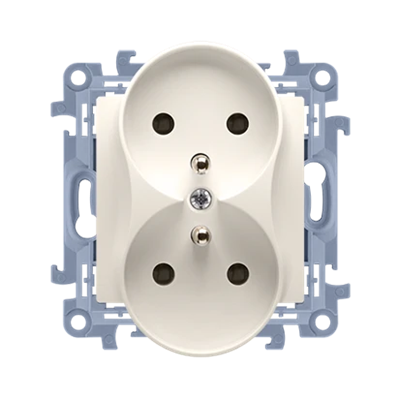 SIMON 10 Double socket outlet with earthing and shutters for current paths (module) 16A 230V cream