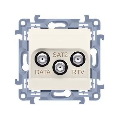 SIMON 10 Gniazdo antenowe końcowe RTV-DATA-SAT (moduł) 1xWE 5÷2400 MHz, 3xWY „F”, (RTV:88÷900 MHz), (DATA: 5÷900 MHz), ( SAT: 950÷2400 MHz), kremowe