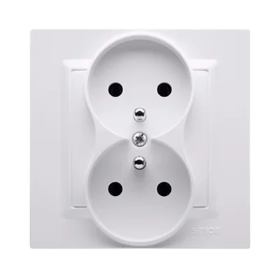 SIMON 10 Gniazdo wtyczkowe podwójne z uziemieniem MONOBLOCK (moduł) 16A 230V kompletne białe