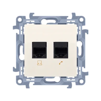 SIMON 10 Presa computer RJ45 categoria 6 + presa telefonica RJ11, crema