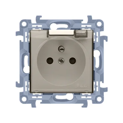 SIMON 10 Prise simple avec mise à la terre IP44 avec un joint et des obturateurs pour les chemins de courant (module) 16A 230V crème avec un volet transparent