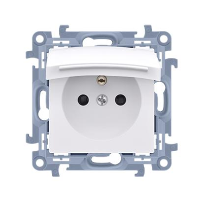 SIMON 10 Single socket outlet for IP44 version - without gasket - flap in the color of the cover, white, 16A