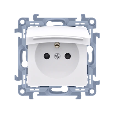 SIMON 10 Single socket-outlet with grounding IP44 with a seal and shutters for current paths (module) 16A 230V white with a flap