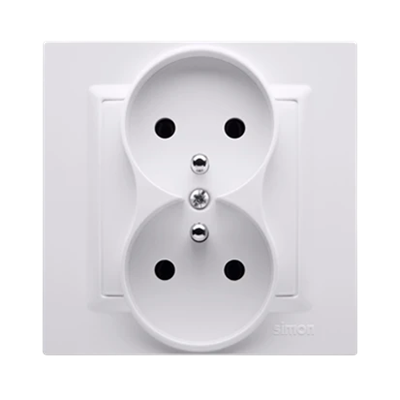 SIMON 10 Toma de corriente doble con puesta a tierra MONOBLOCK (módulo) 16A 230V completo blanco