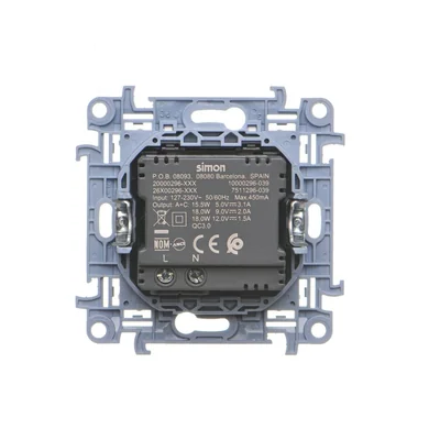 Simon 10 WC-EC2CAXXX-01-11x Ładowarka 2xUSB C+A (moduł), Σ3.1 A QUICK CHARGE, 5V DC, 230V; biały Koniec produkcji zamiennik: CEC2CAQ.01/11