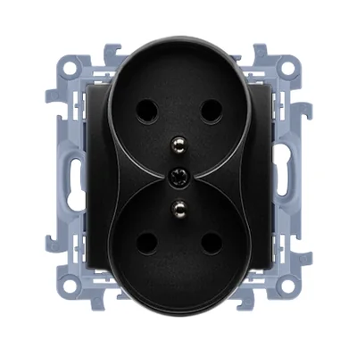 Simon 10 WC-GZ2MZxx-01-49xx Double grounded socket with current path shutters (module) 16A, 250V~, screw terminals; black