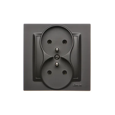 Simon 10 WC-GZ2XXXX-01-49XX Double socket with grounding, monobloc, 16A, 250V~, screw terminals; black *Complete - not for frames
