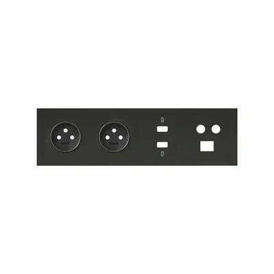 Simon 100 W100-10020406x-238 4cestný panel: 2 zásuvky + HDMI + USB + TV/SAT + RJ45; matně černý