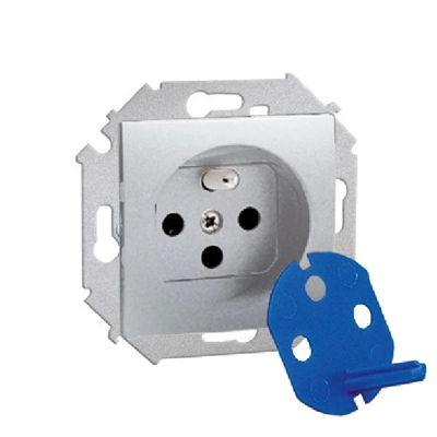 SIMON 15 Gniazdo DATA z kluczem uprawniającym 16A 230V zaciski śrubowe metalizowane aluminiowe
