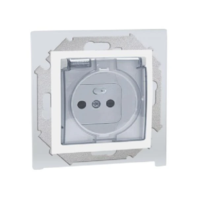 SIMON 15 Steckdose mit Erdung für IP44-Version ohne Dichtung mit Shuttern (Modul) 16A 230V weiß