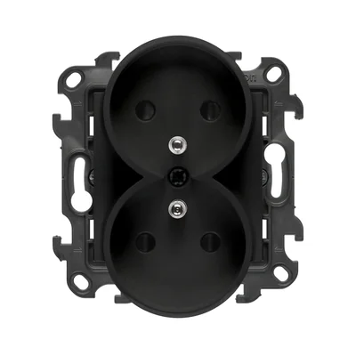 SIMON 24 Presa elettrica doppia con messa a terra e otturatori 16A nero opaco
