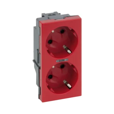 SIMON 500 Base de enchufe SCHUKO doble con indicación de tensión 16A 230V conectores rápidos/bornes de tornillo rojos