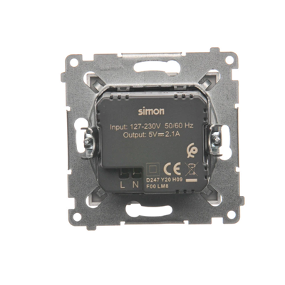 SIMON 54 Cargador 2xUSB (módulo) 2.1A 5V DC 230V plata mate